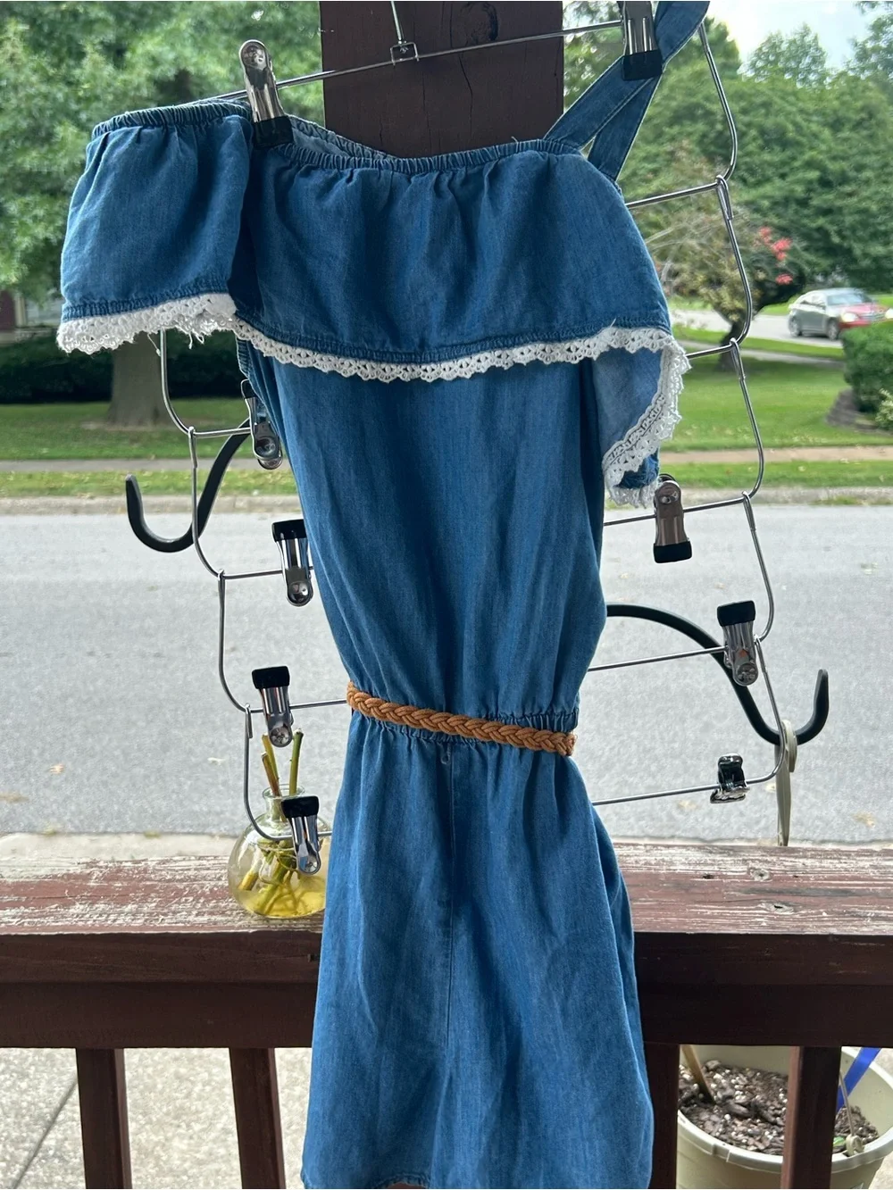 Justice Blue One-Shoulder Denim Dress with Lace Trim